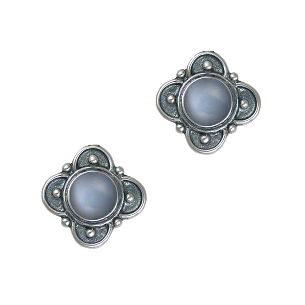 Sterling Silver And Grey Moonstone Post Stud Earrings